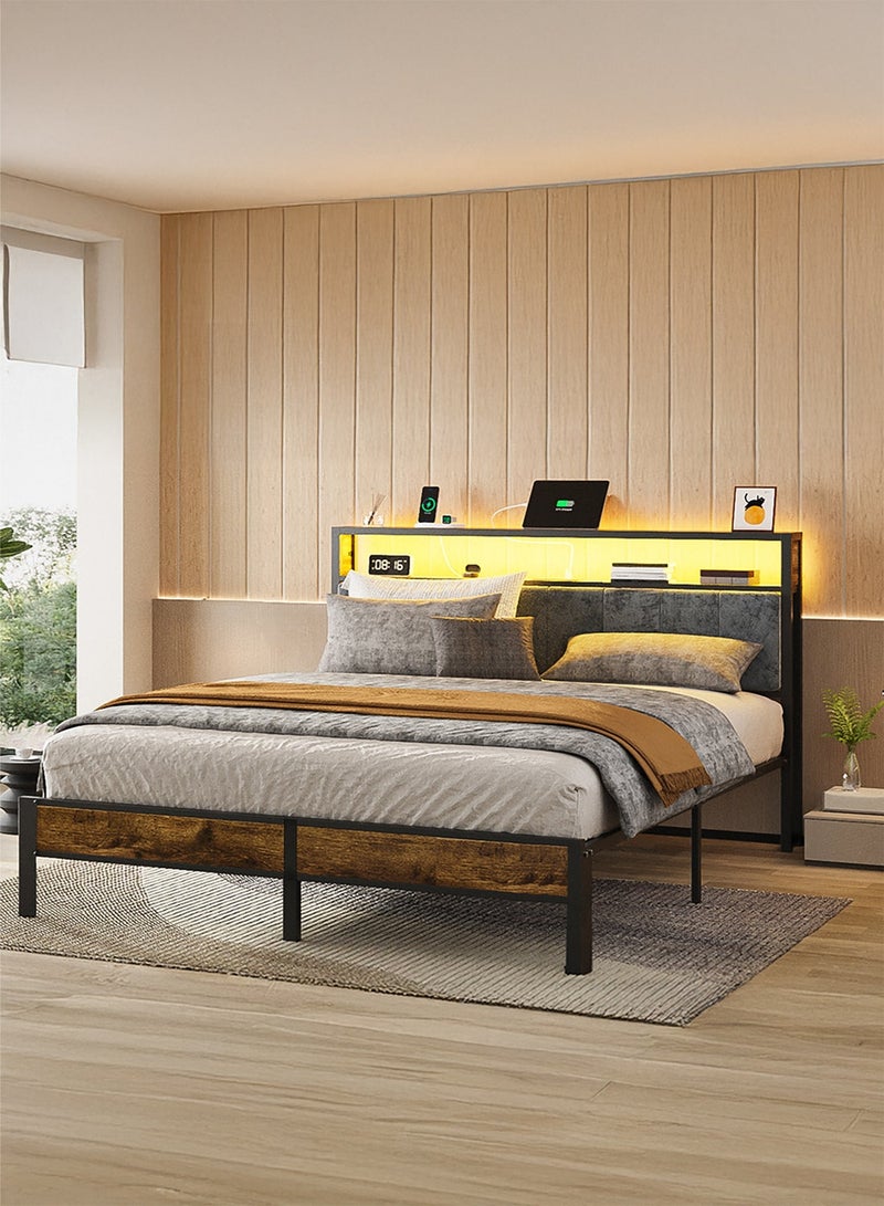 يانارا سرير بمقاس كوين/كينج مع رأس سرير ذي رفين تخزينيين، منصة سرير مع محطة شحن، إضاءة LED، لا حاجة لصندوق زنبرك، خالٍ من الضوضاء، 160سم×200سم/180سم×200سم - Image 2